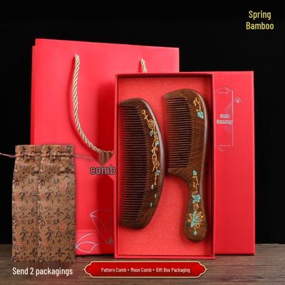 Graverad kam i ebenholts med fina tänder i presentförpackning - Perfekt för långt hår och kvinnopresent