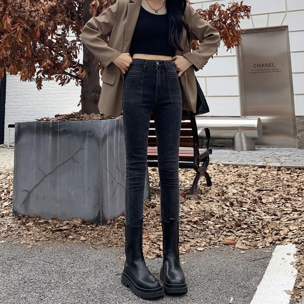 Women's High Waist Skinny Denim Jeans Slim Fit Stretch Pencil Pants Vintage Washed Denim Pants For Daily Casual Fall Winter Outfits