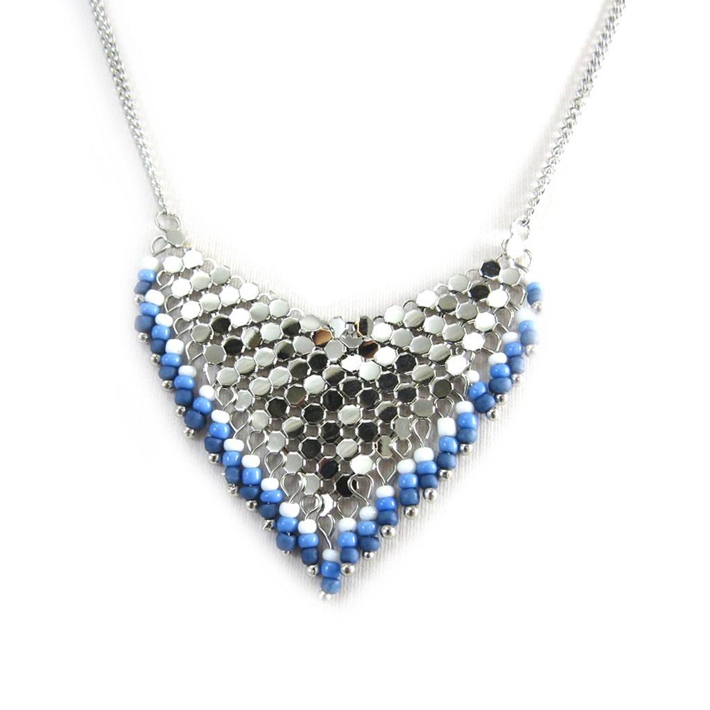 Les Trésors De Lily [N3104] - Halskette 'Kettenhemd' blau silberfarben