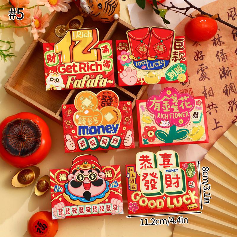 6pcs Chinese New Year Red Envelopes Cartoon Cute Snake Hongbao Spring Festival Red Packets Wedding Envelope Snake Money Packets