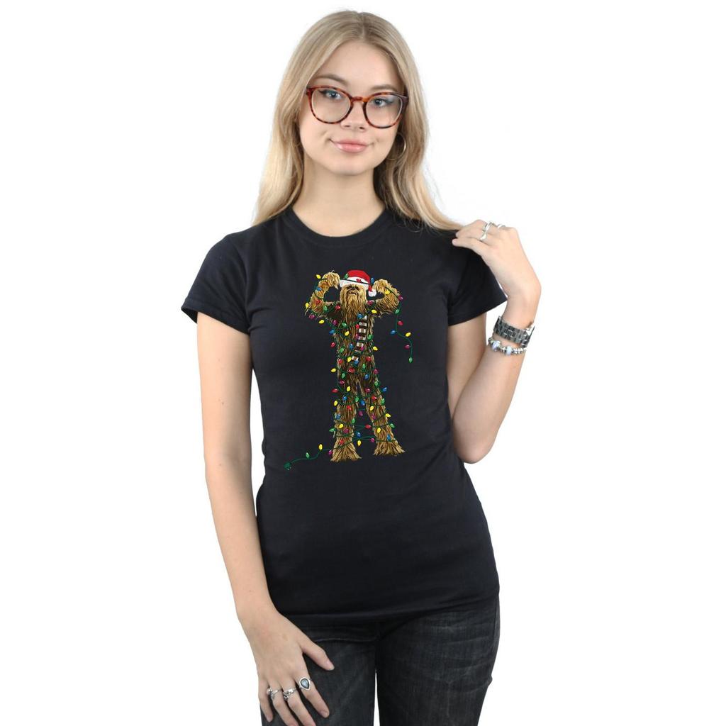 STAR WARS Womens/Ladies Chewbacca Christmas Lights Cotton T-Shirt