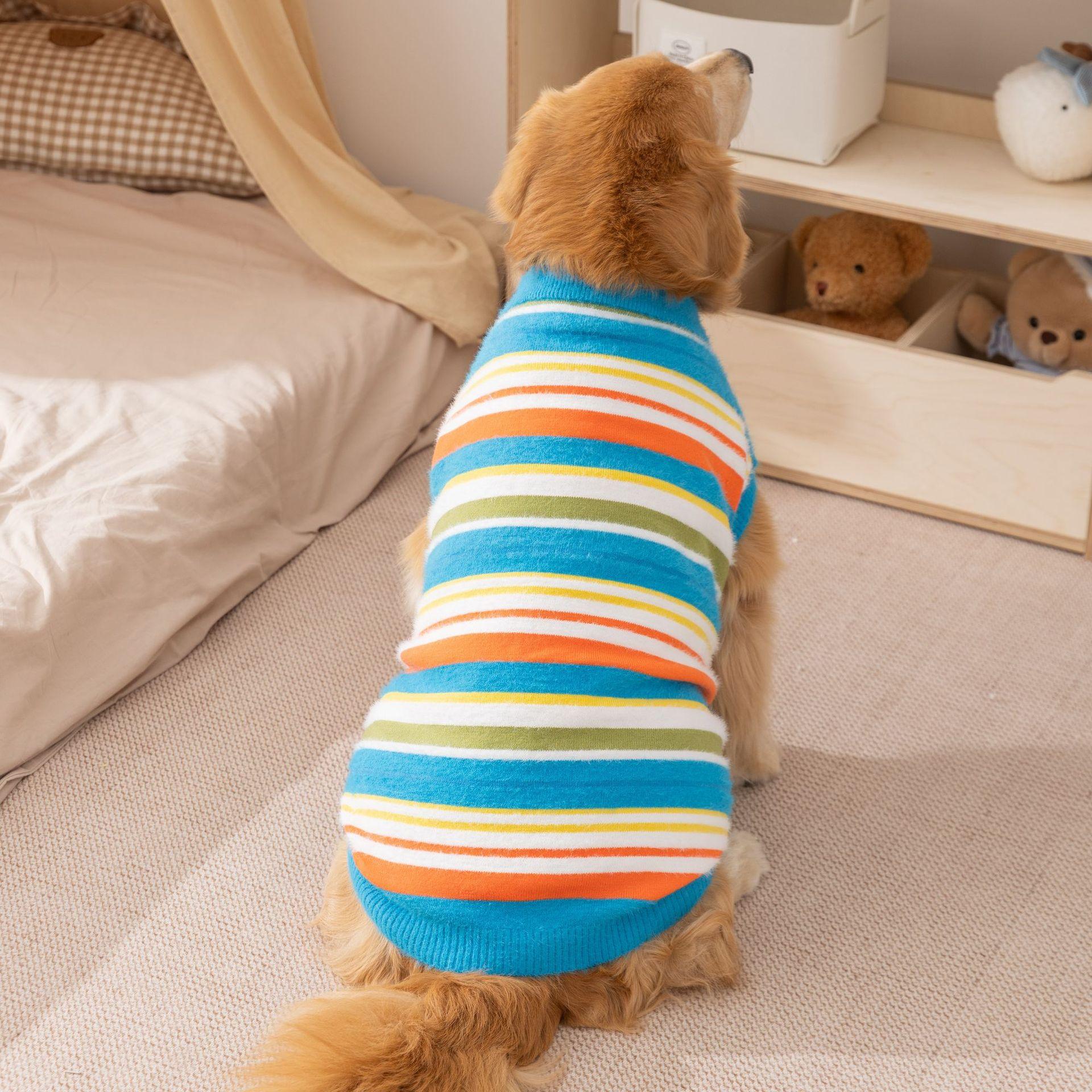 

Simple large dog autumn and winter versatile striped sweater two-legged sleeveless golden retriever dog clothes 3XL (recommended weight 30-20kg)