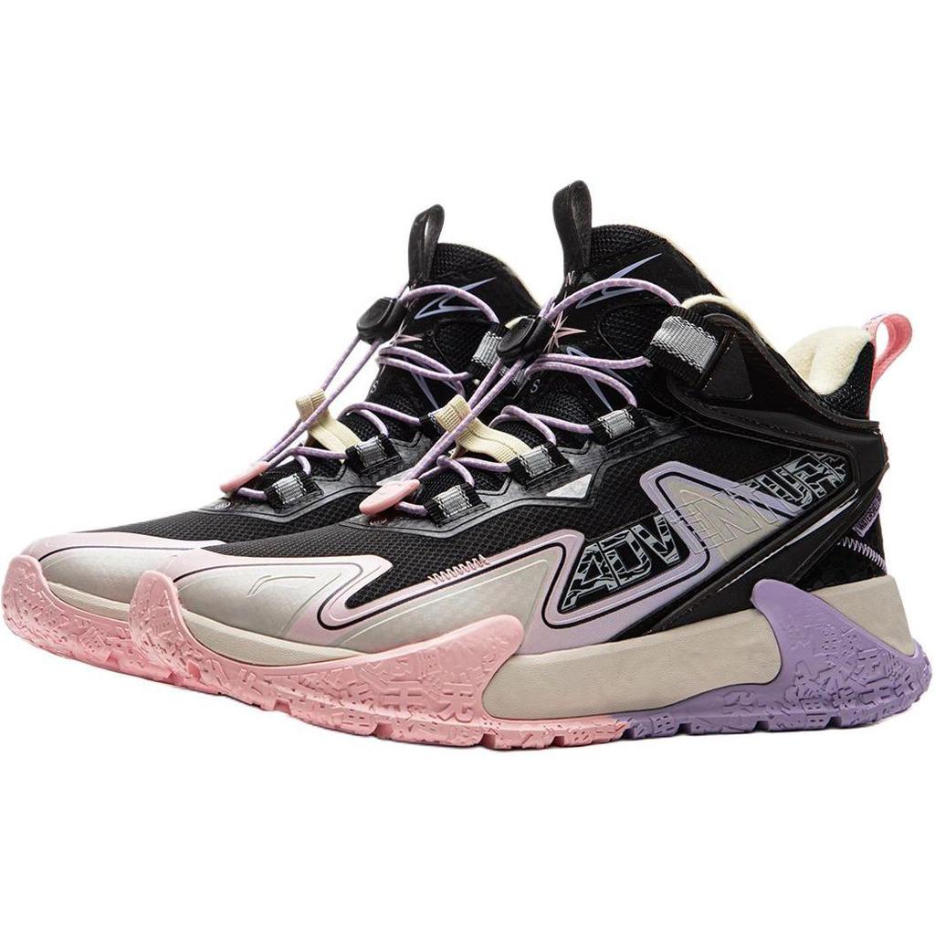 Li Ning Kids Outdoor Soft Comfortable Non-Slip Shock Absorption Support Mid-Top Outdoor Shoes Kids Shoes Black Gray YKEU012-2