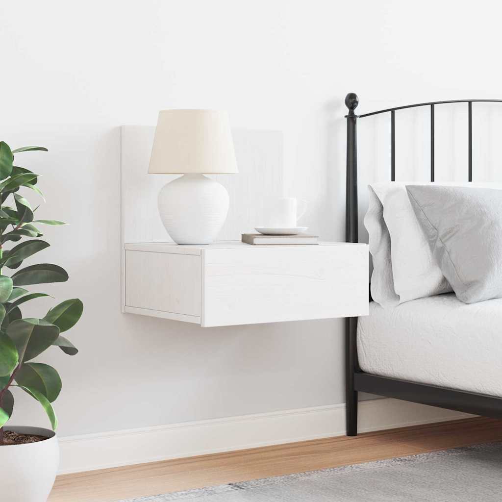 White Nightstand 42 x 32.5 x 40 cm Solid Pine Wood