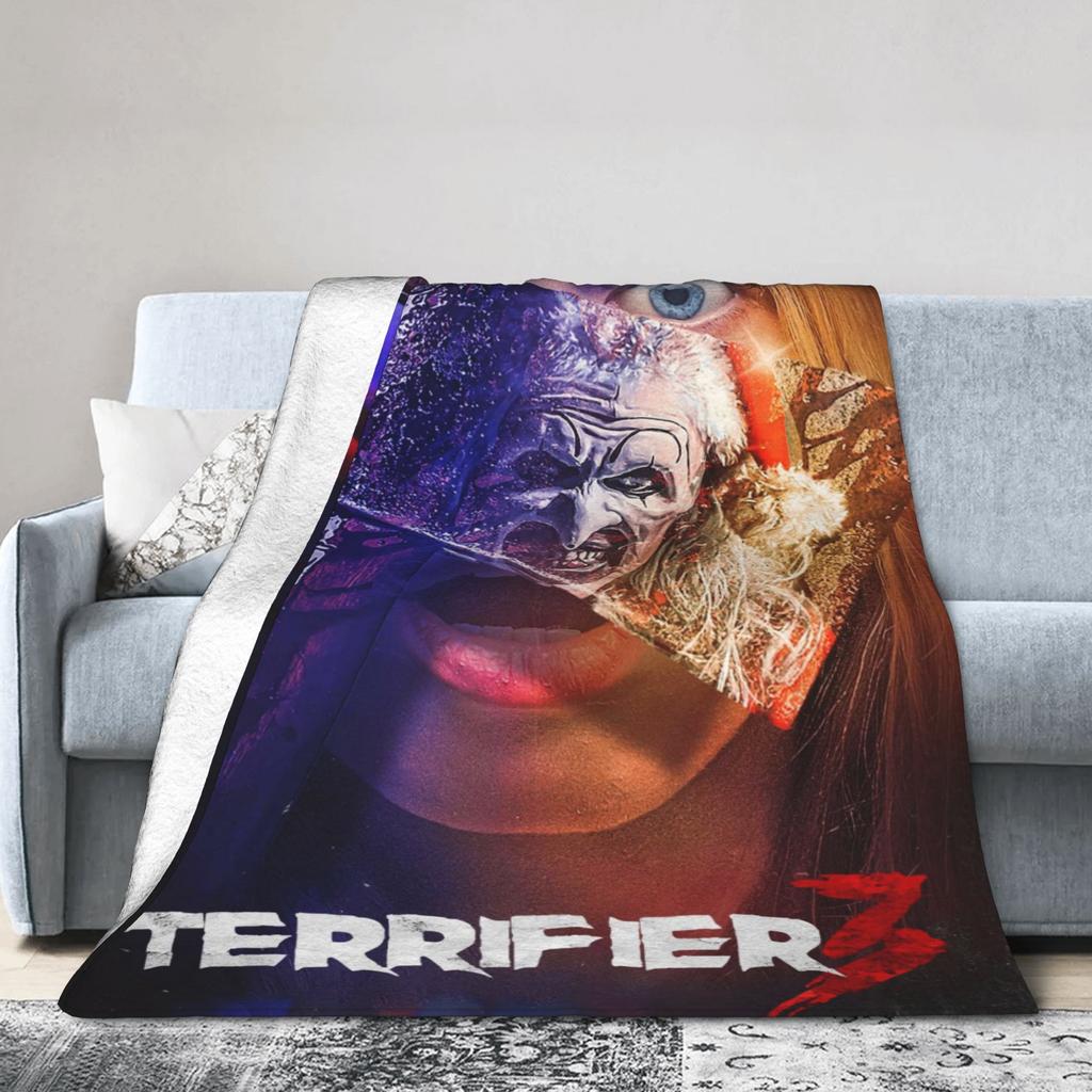 Warm Soft BlanketKids Adult Decorative Terrifier 3 Horror Film Throw Blanket  Flannel Bedspread For Couch Chair Sofa Bed Cover