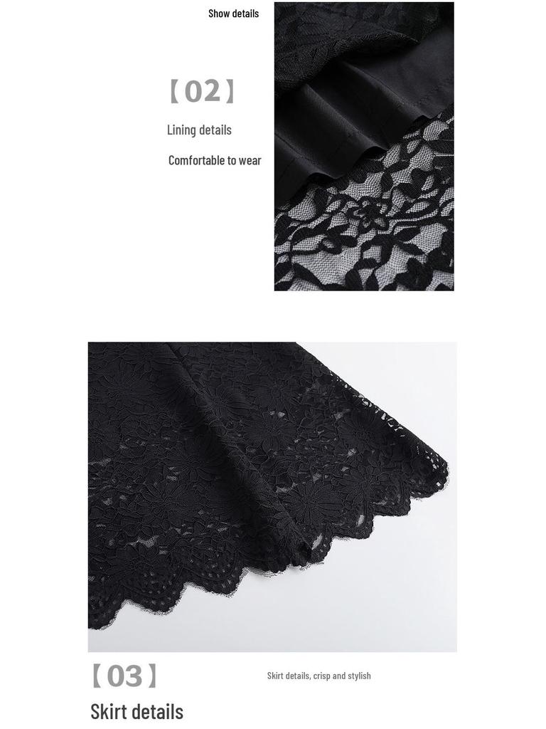 Black Lace Floral Mermaid Midi Skirt - 2026 Spring High-Waist, Slimming, Hip-Hugging Design