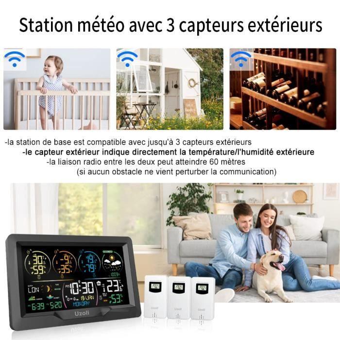 Station météo sans fil avec 3 capteur horloge numérique thermomètre hygromètre intérieur extérieur prévisions météo pression leve