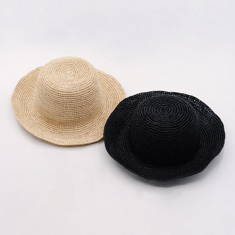 Summer New Lafite Straw Hat, Crochet Big Eaves Hat, Outdoor Travel Beach Sun Protection Lafite Grass Basin Hat Bucket Hat