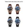 OLEVS Men's Simple Stylish Waterproof Analog Watch Black Leather Strap Arabic Numerals Date Chronograph Quartz Blue Dial