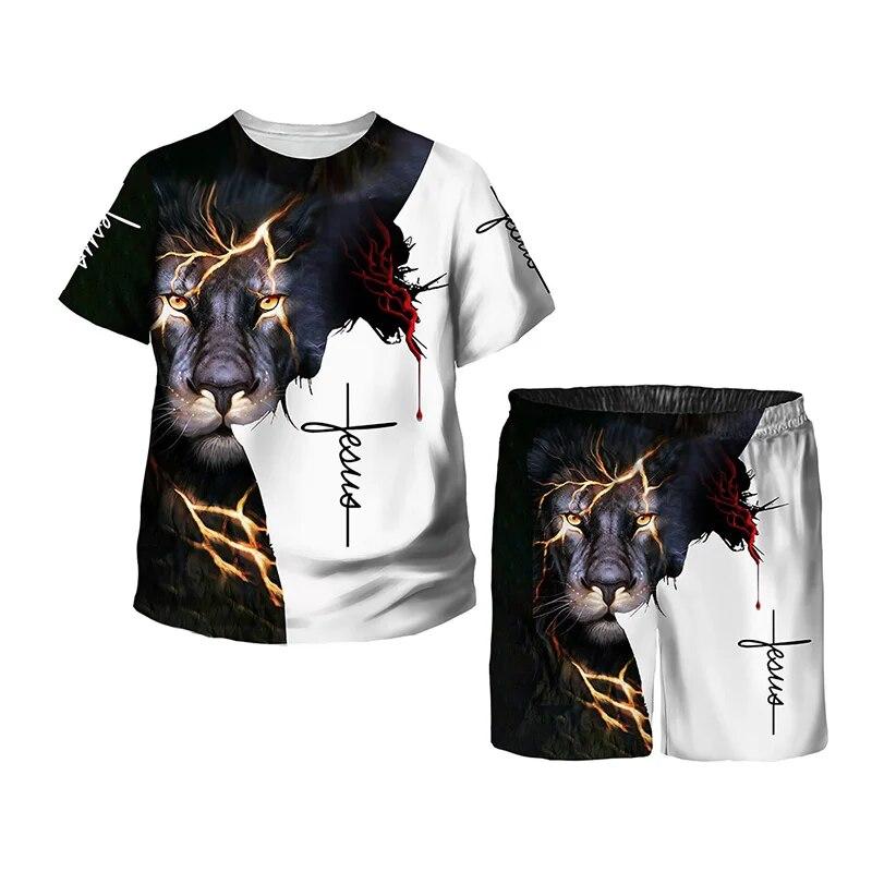 Letni garnitur dla dzieci Lion Graphic T-Shirt szorty pasujący strój 3D Print Baby Girl ubrania dla chłopców zestaw dla dzieci dwuczęściowy