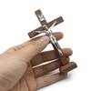 1Pc Wooden Catholic Jesus Cross with Stand – Vintage Religious Standing Crucifix, Ideal for Church & Home Tabletop Decor