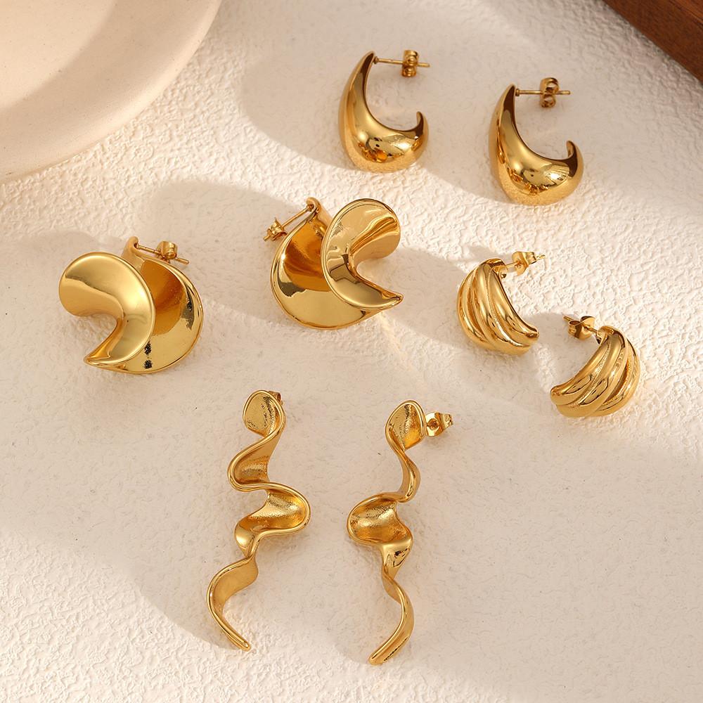 Geometric Titanium Steel Earrings For Women Unique Asymmetrical Studs Jewelry