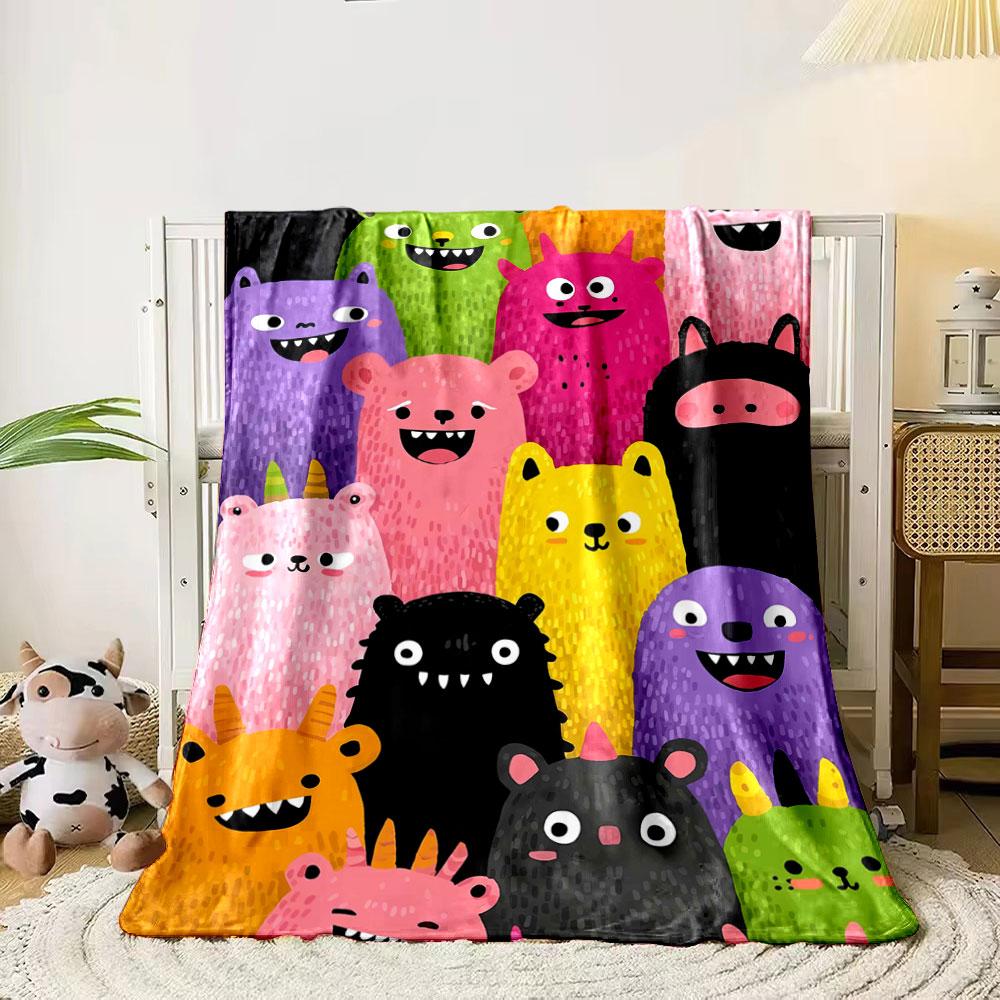 Colorful, playful cartoon monsters with varied expressions and features. for all seasons blanket lunch break throw gift 80cm x 120cm