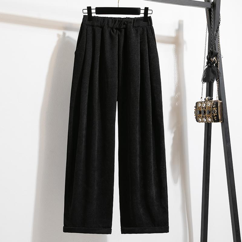 Dimanaf 2025 Autumn Plus Size Corduroy Trousers New Women Clothing Fashion Loose Pleated Red Pants