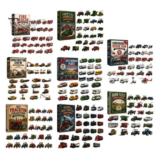 Jouets Tradition de Noël Calendrier de l'Avent Train 24 Jours, Boîte Compte à Rebours avec Mini Véhicule Figurines Festives à Collectionner, Set d'Ornements Acryliques 2D, Cadeau pour