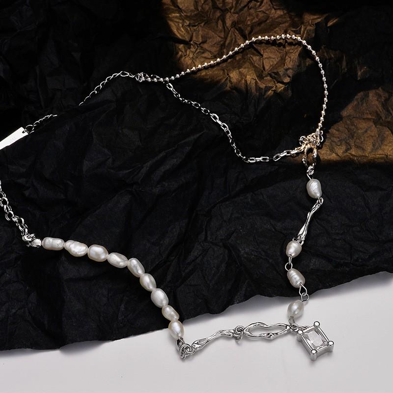 Sterling Pearl Necklace With Baroque Zircon Pendant Sweet Edgy Style Layered Cross Chain Women 925 белого золота