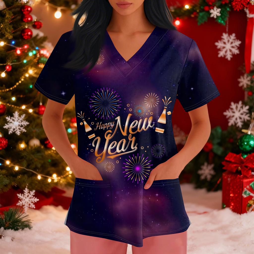 Damen Locker Kurzärmelig Modisch Zahnmuster Druck V-Ausschnitt Zum Knöpfen Seitenschlitz Top T-Shirt