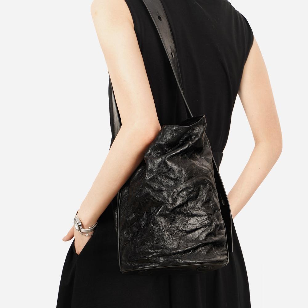 

Новая сумка-ведро, Женская сумка из натуральной кожи, Модная нишевая сумка из коровьей кожи ручной выделки через плечо, сумка-мессенджер чёрный