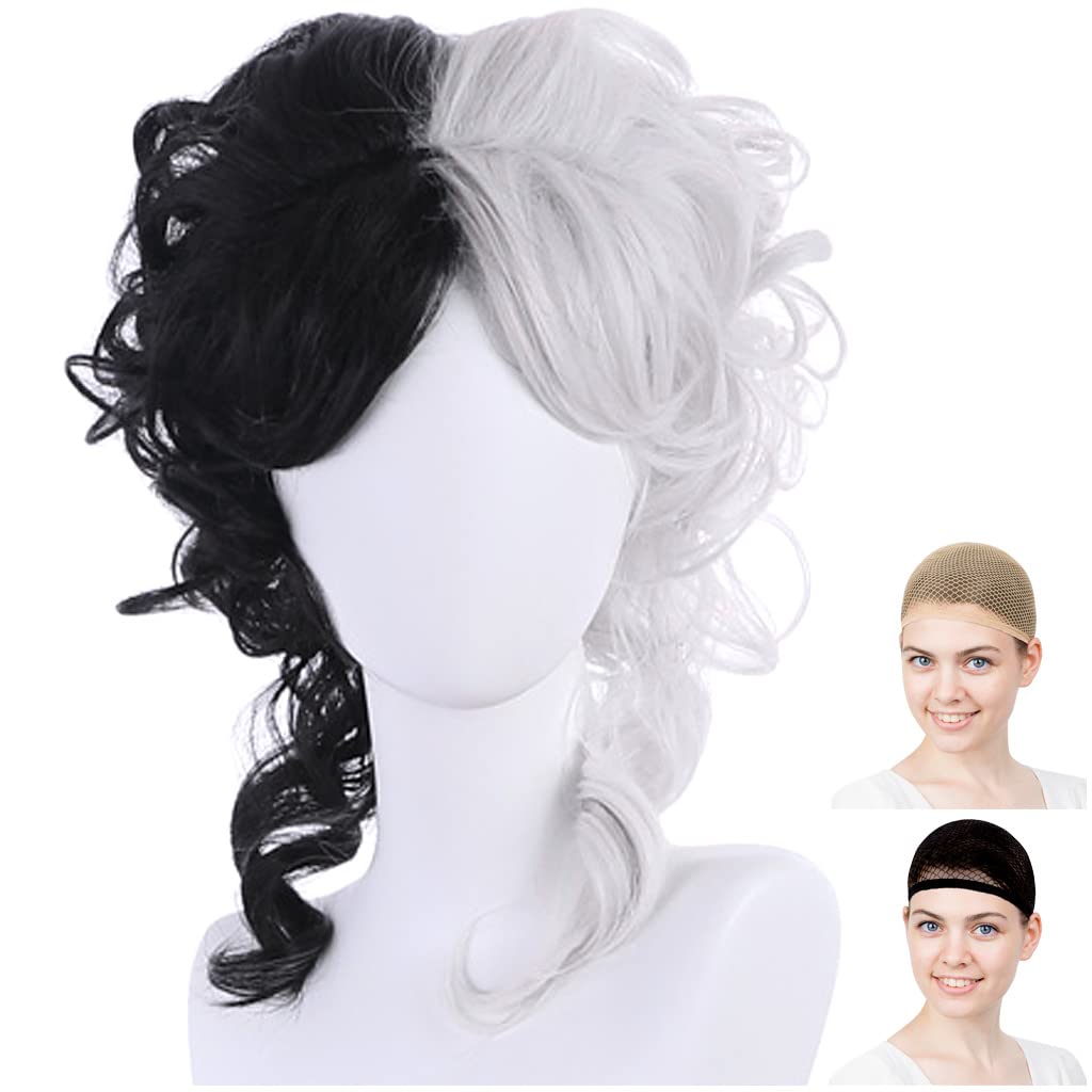 

CaseEden Cosplay Wig, Short Curly Hair, 50cm, Heat Resistant, Black & Silver, Includes 2 Wig Nets