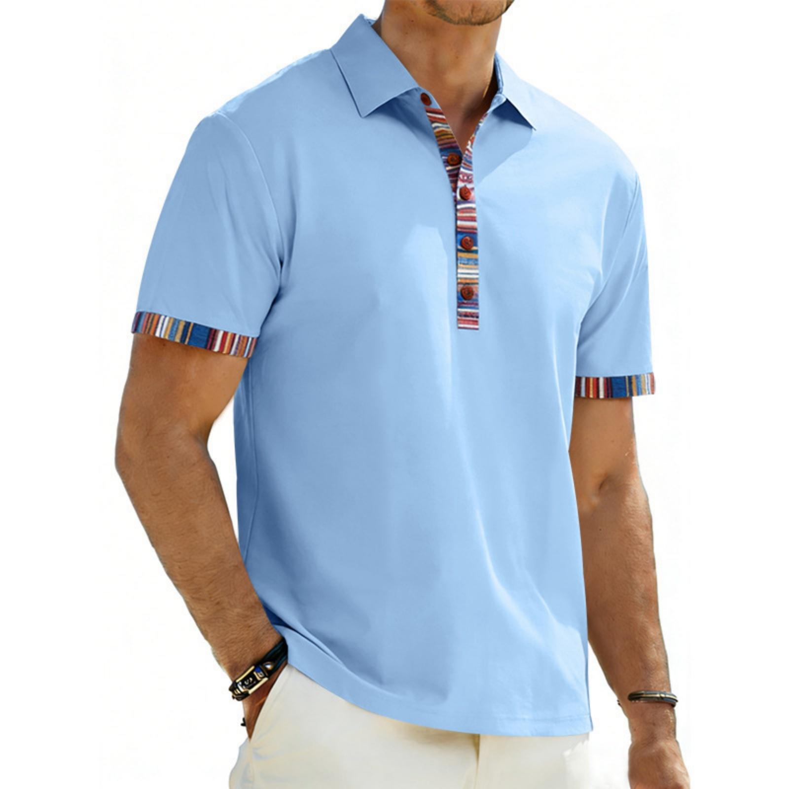 

Men s Casual Trend Shirt With Reversed Collar And Contrasting Colors, Short-sleeved Shirt For Sportswear M