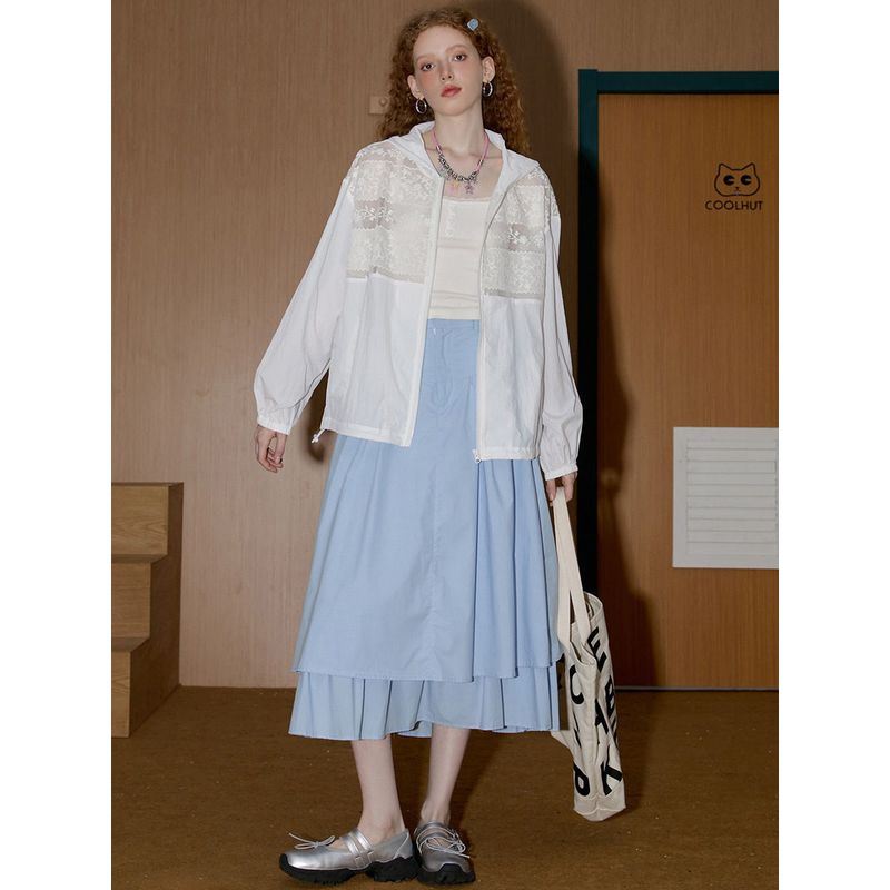 Coolhut2026 Spring and Autumn Style Hollow Lace Embroidered Crochet Hooded Sunshade Women's Lightweight Jacket