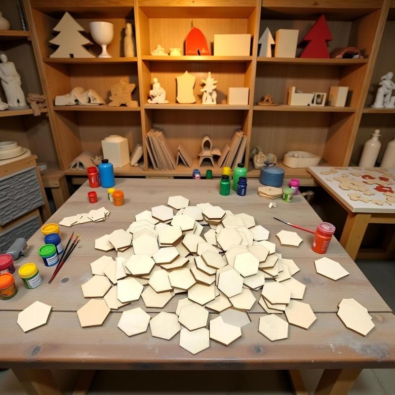 50PCS 30MM Hexagon Wood Pieces Unfinished Blank Wooden Slices Hexagon Shape Chips Embellishments for Paint or Decorate