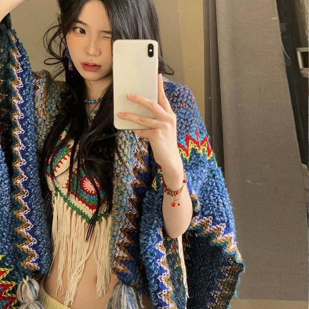 Wave Ethnic Style Shawl Stripe Large Neck Scarves Elegant Winter Knitted Scarf  Outdoor