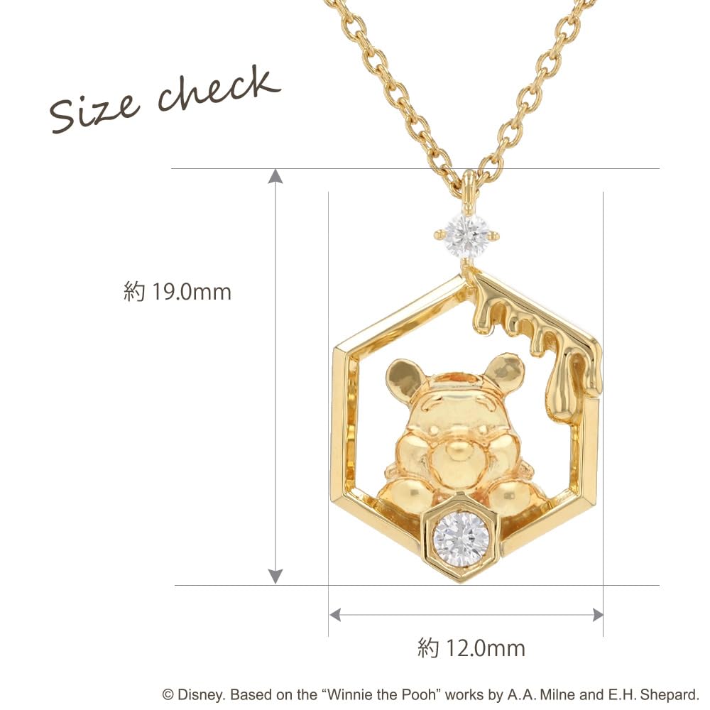 Disney Winnie the Pooh Pendant Silver with Yellow Gold Cubic Jewelry Special VPCDS20316 Necklace, Plating, Zirconia, Honey, Gift, Case,