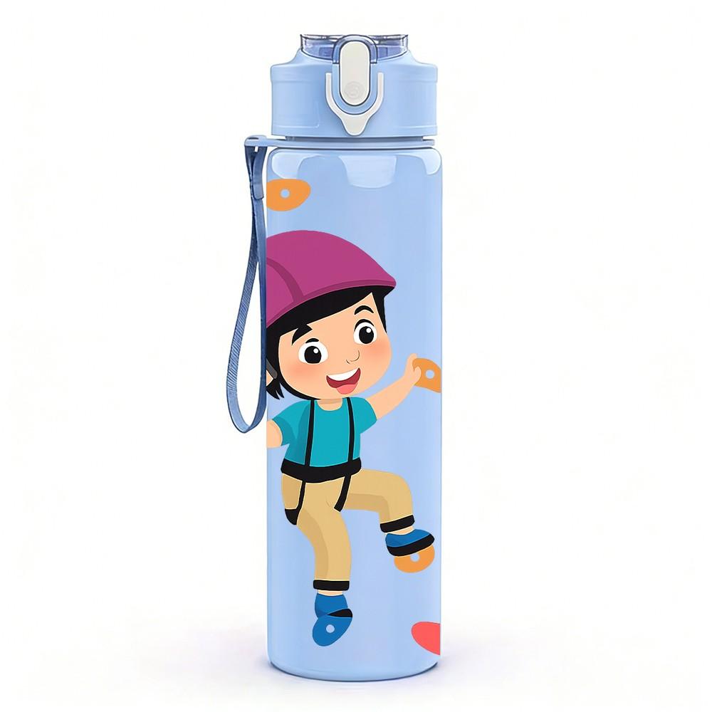 1PC Boy Climb Mountain Sport Kid Pattern 750ml Color Plastic Sports Water Bottle Leakproof Flip Straw Lid Suitable for Sports Office Home Use