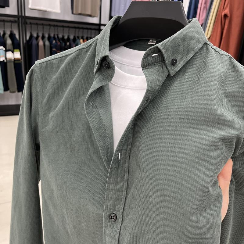 

Рубашка мужская из плотного вельвета с длинным рукавом, весна-осень, хлопок, повседневная, с карманом, мужская хлопковая рубашка 4XL зелёный