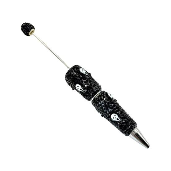 Rhinestone Writing Pen Beadable Pen, Glitter Plastic Beaded Halloween Pumpkin Ghost Skull Decorative Gel Ink for DIY Craft Making, School Office