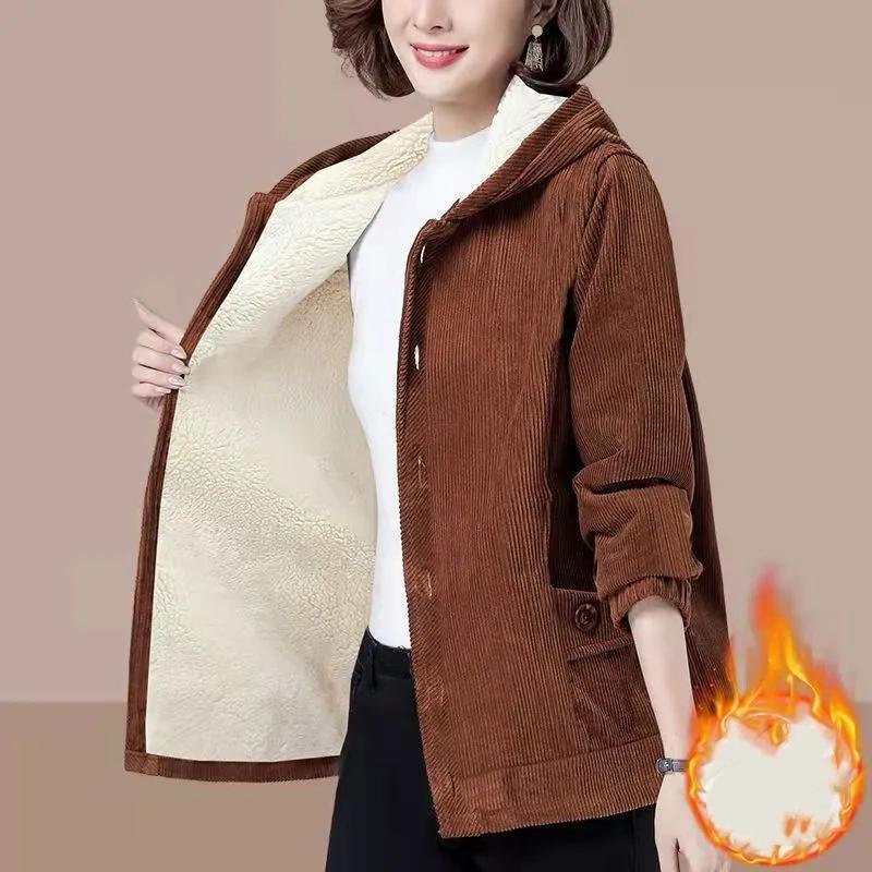 Women's Korean Style Loose-Fit Corduroy Jacket with Velvet Available In Plus Sizes for Spring Autumn and Winter