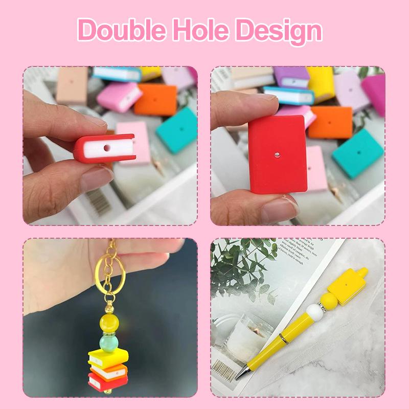 Stackable Rectangular Book-Shaped Silicone Beads – DIY Accessories with Double Holes
