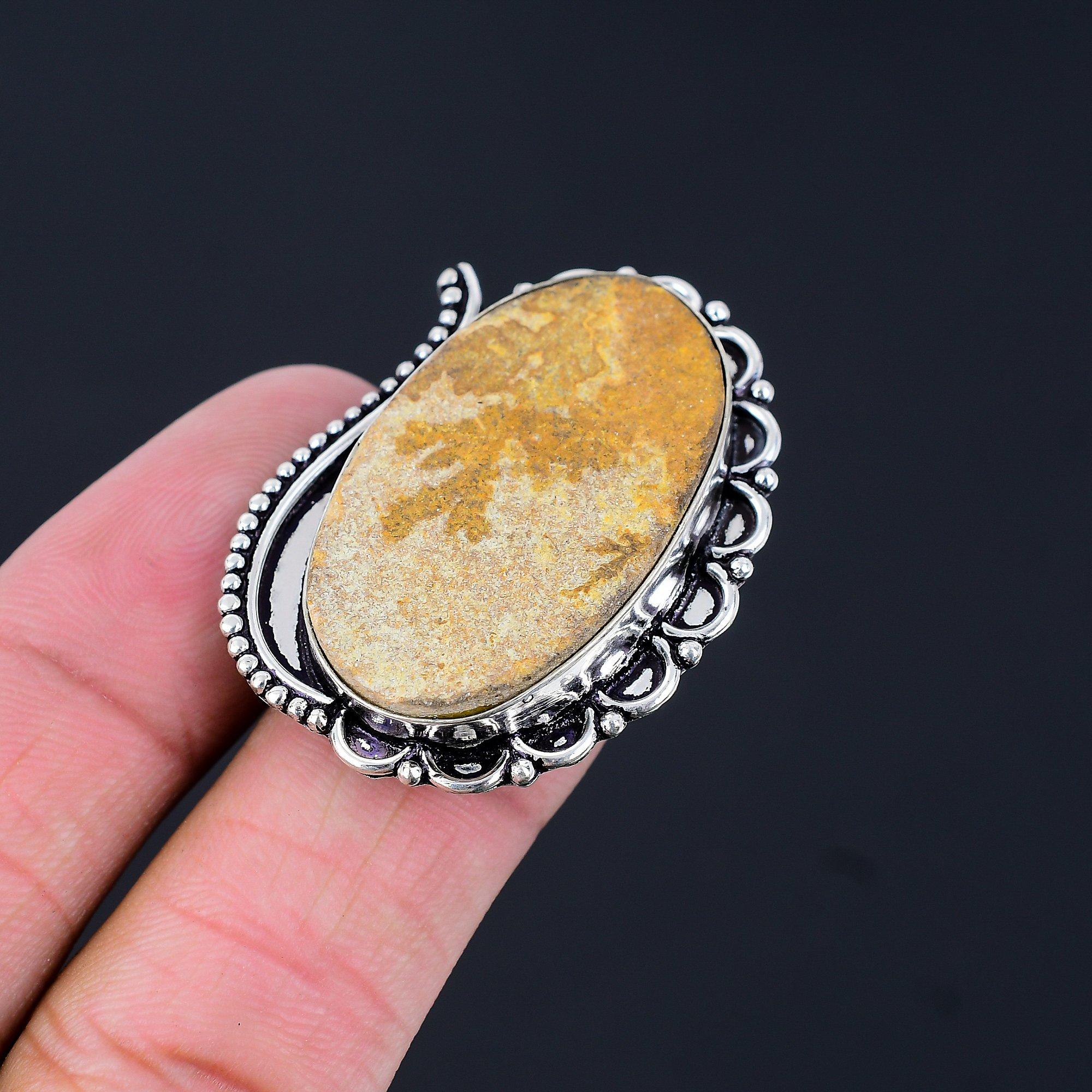 Sterling Silver Psilomelane Dendrite Gemstone Wedding Stackable Ring Size 8.5 8.5