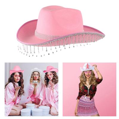 Rhinestone Tassels Cowboy Hat for Women Teens Breathable Wide Brim Beach Hat Music Festival Hat Bachelorette Party Cap