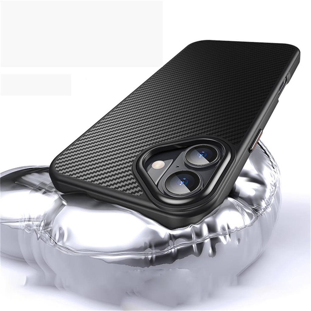 For iPhone 16 Magnetic Case Compatible with MagSafe Carbon Fiber Texture PC + TPU Cover