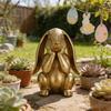 Gold Easter Bunny Figurine Thinking Rabbit Statue Spring Home Accents Resin Sculpture for Tabletop Shelf Farmhouse Office Decor