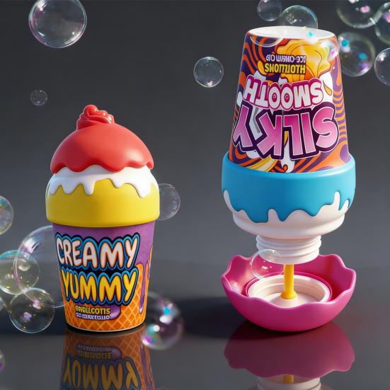 Bubble Bottle Toys Mini Ice Cream Shape Portable Bubble Bottle Non-Spill Inverted Design Machine Blower Maker for Kids Outdoor Play Picnic Fun Party