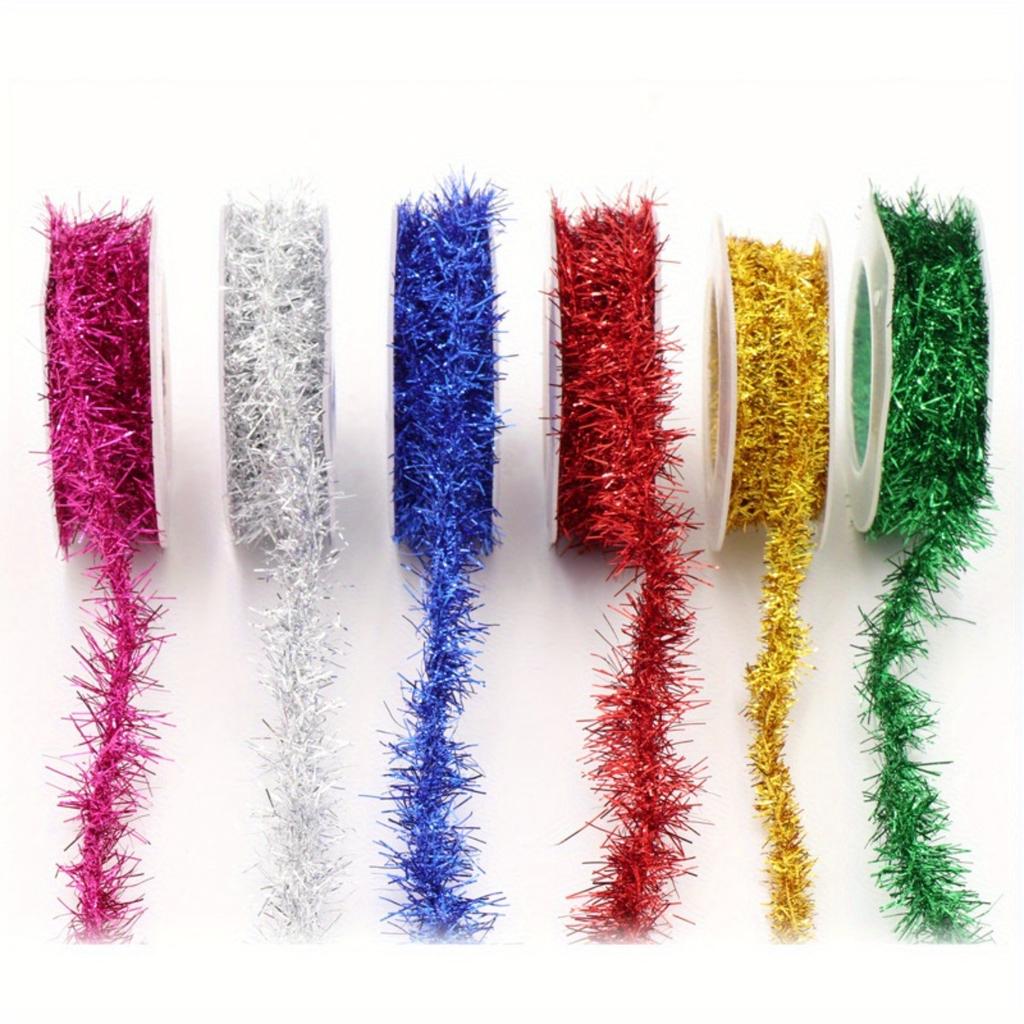 1pc Christmas Tinsel Garland Decoration - Metallic Shiny Ribbon for DIY Crafts, Festive Holiday Supply