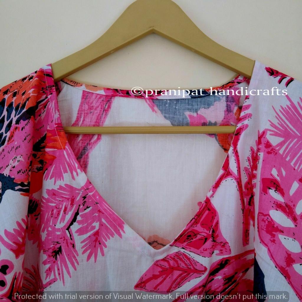 Indisch Rosa Lang Eulen-Print Baumwolle Übergröße Maxi Damen Überwurf Kaftan Kleid CKFTN-SCRN-FULL-BUYIT-057