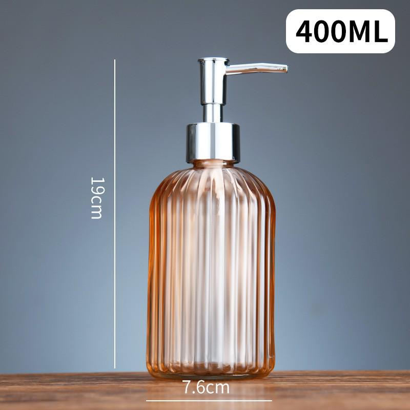 Vertical Stripe Colored Glass Hand Sanitizer Bottle, Transparent & 400 Ml, Press-Type Dispenser, High-Grade Design