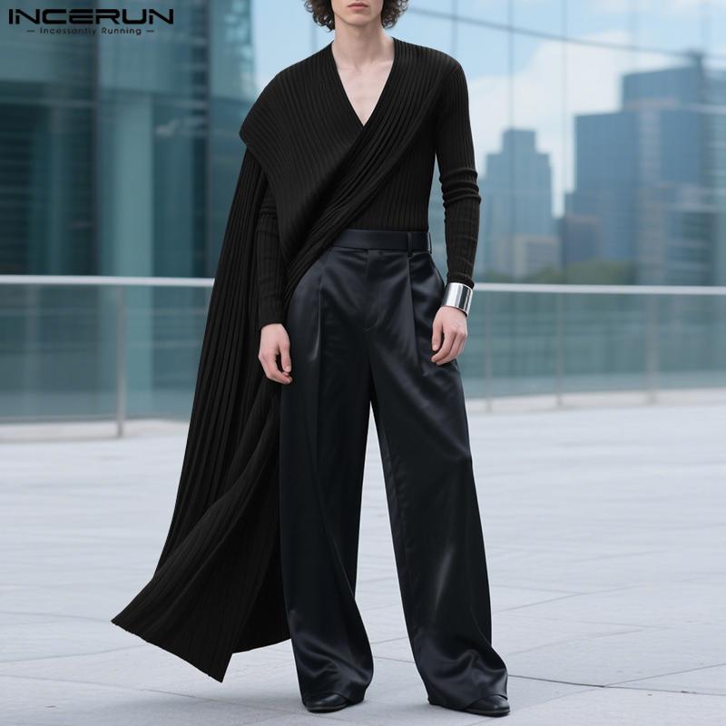 INCERUN Autumn Men Long Sleeve Fake Two-piece Layers Rib Long Casual Tops Pullovers