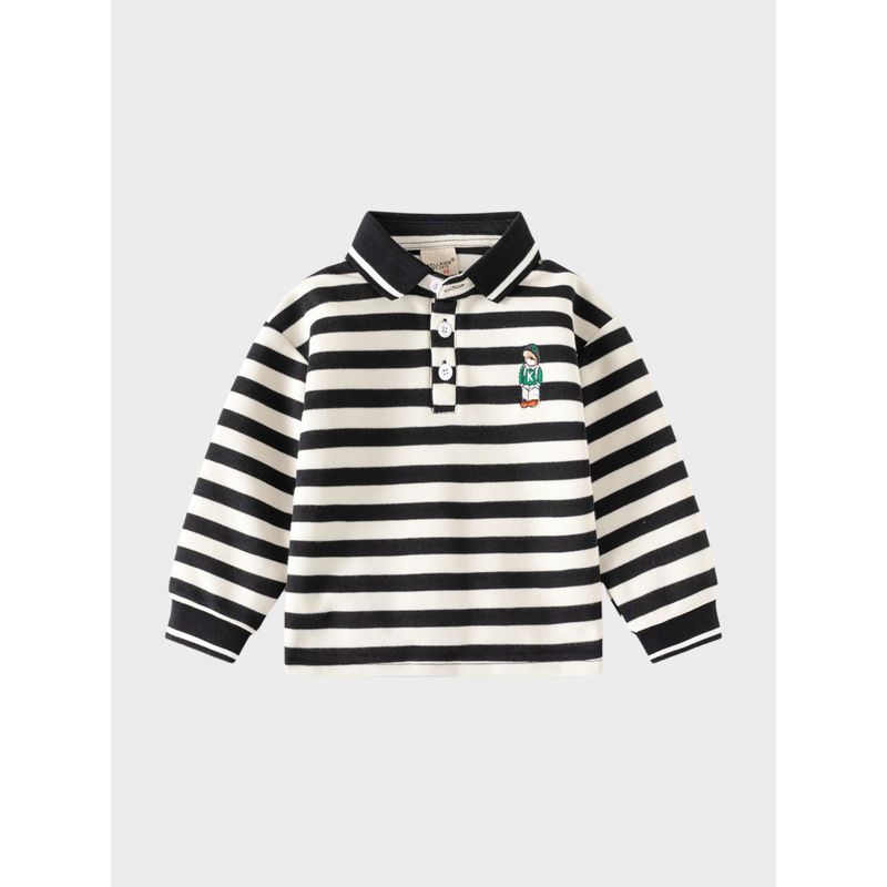 Babies' Long Sleeve T-shirt Spring and Autumn Boys Bear Polo Shirt Boys Baby Bottoming Lapel Pearl Cotton Tops Children's Clothing
