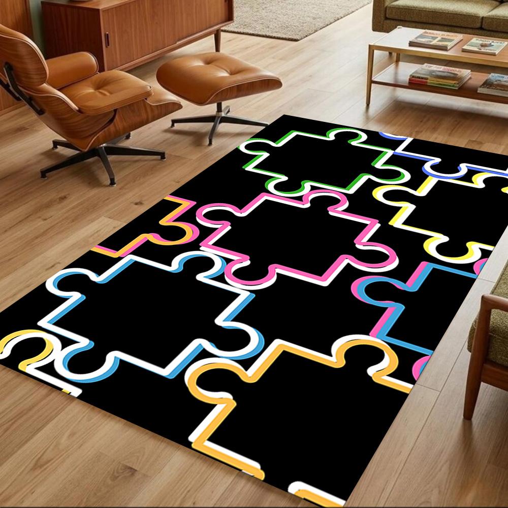 Colorful Puzzle Pattern Background Non-Slip Home Carpet Design for Office Decor Living Room Bedroom Gift