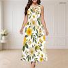 Women Plus Size Round Neck Triple Keyhole Cutout Sleeveless Floral Printed Long Dress
