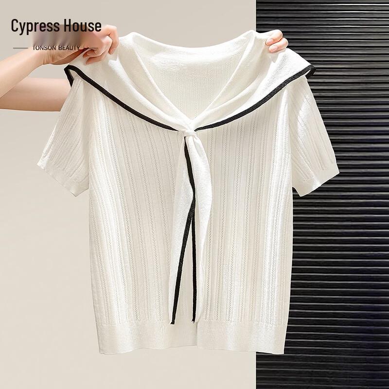 Women s College Style Sailor Collar Short-Sleeve Knit Top One Size