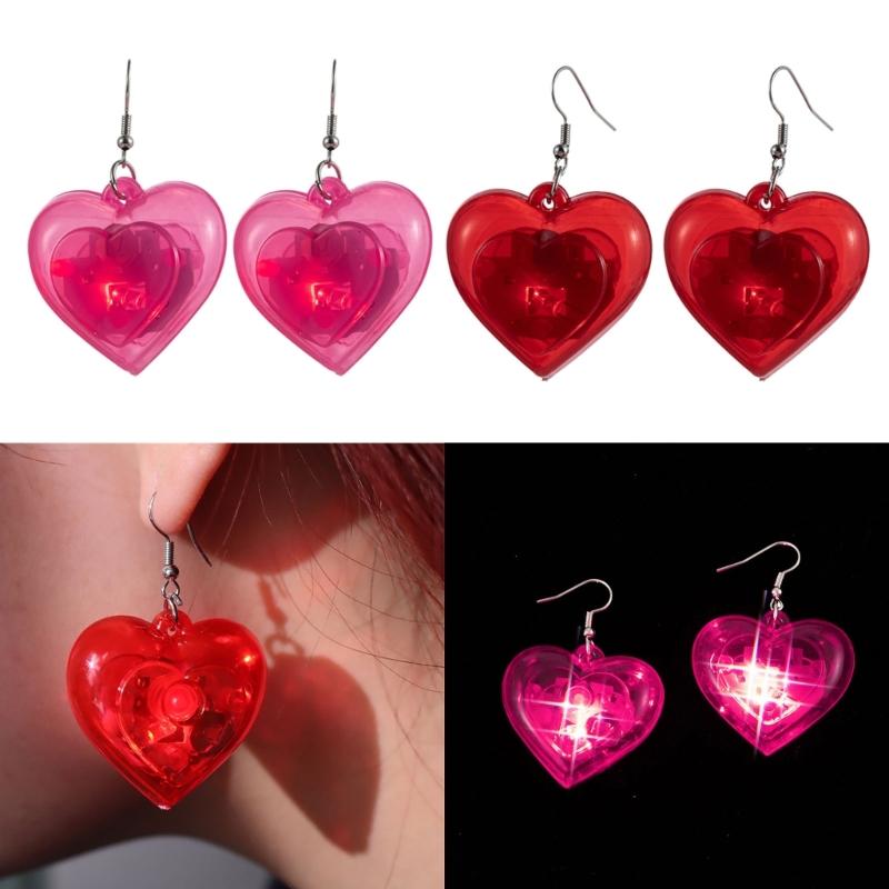 Fashion LED Lights Dangle Earrings Light Up Heart Drop Earring Unique Valentines Charm Hook Earrings Statement Jewelry
