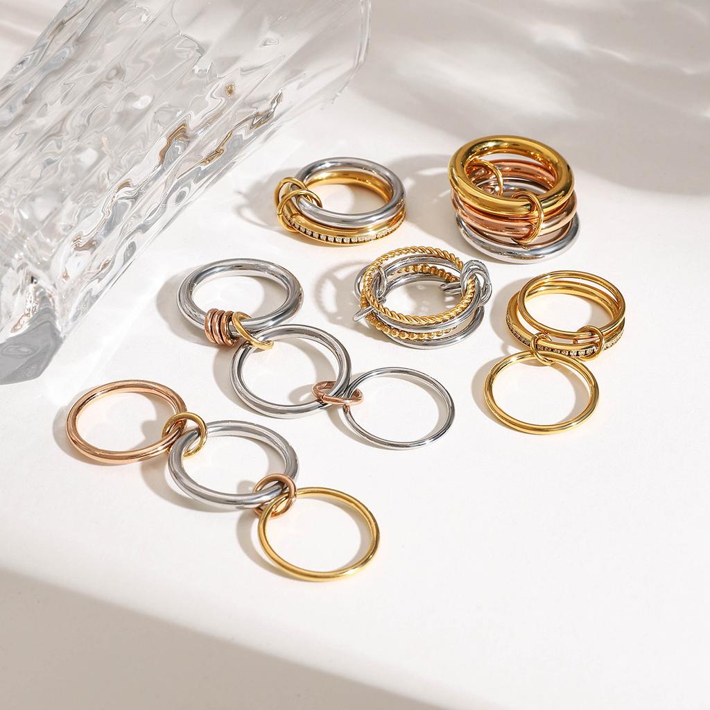 Anello Stacked Everly Multistrato Oro Placcato Chunky Zircone Intrecciato Anelli Collegati Multi Maglia Gioielli Statement Eternity Regalo