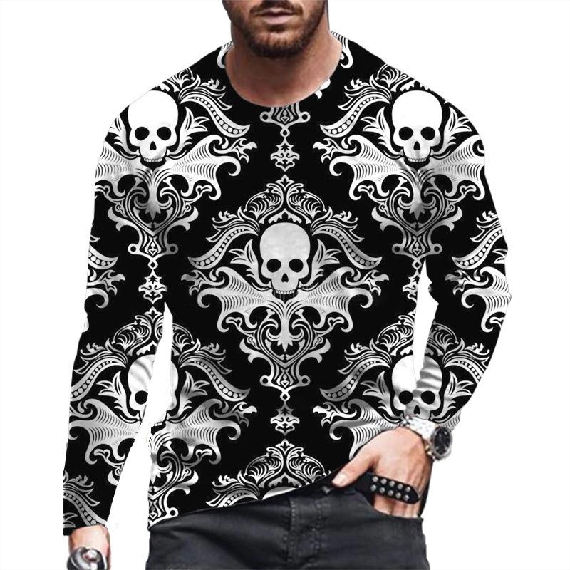 Men 3D Digital Print 100% Polyester Quick Drying Fitness T Shirt Tops Men Casual Long Sleeve Sport Round Neck Tops T Shirt
