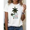 Let'S Go To The Beach Palm Tree Surfboard Graphic Print Women'S Short Sleeve Crew Neck Casual T-Shirt, Daily Styling, Daily Outing, Holiday Gift